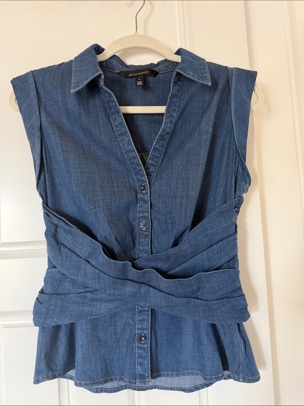 White House Black Market Chambray Button-Front Top - Blue